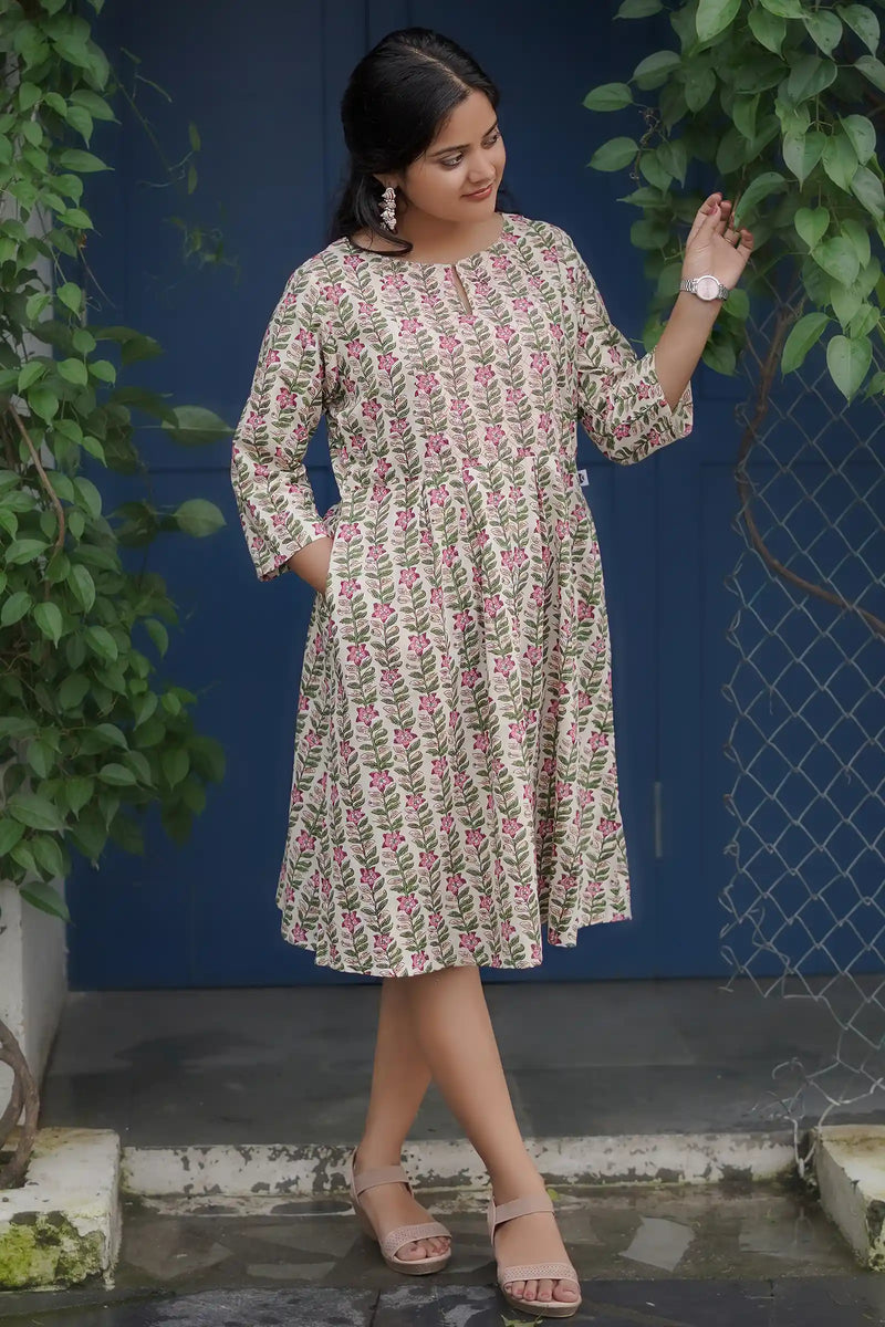 Handmade Chhaya Periwinkle Ivory Skater Dress