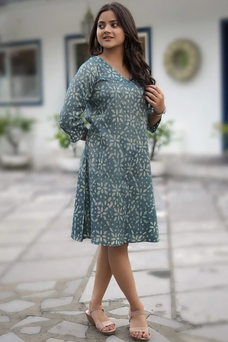 Handmade Chhaya Batik Skater Dress in Organic Cotton 
