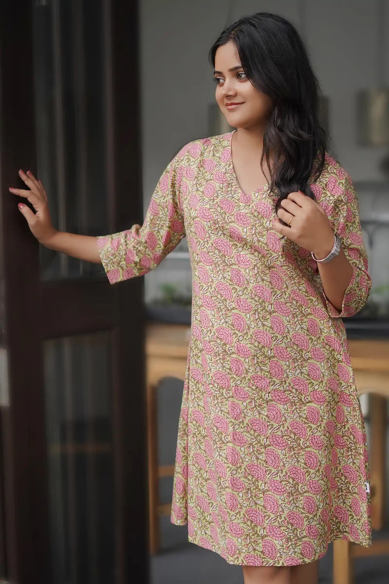 Artisan-made dress in floral garden print