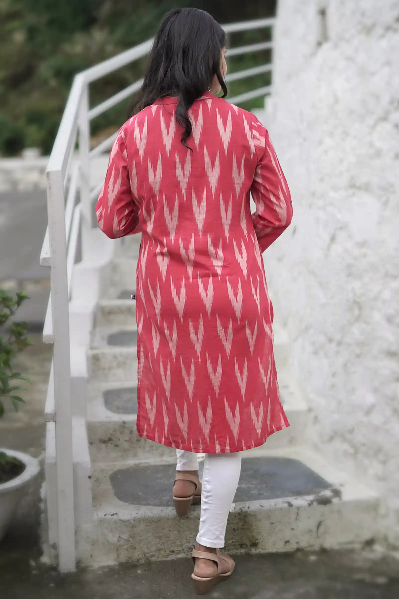 Comfortable cotton ikkat kurti with sleeves