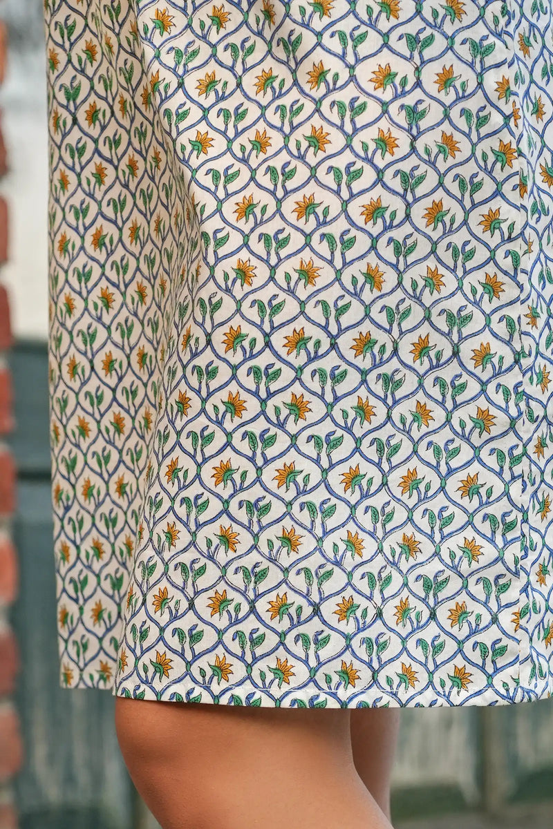 Handmade floral dress in organic cotton – Myra