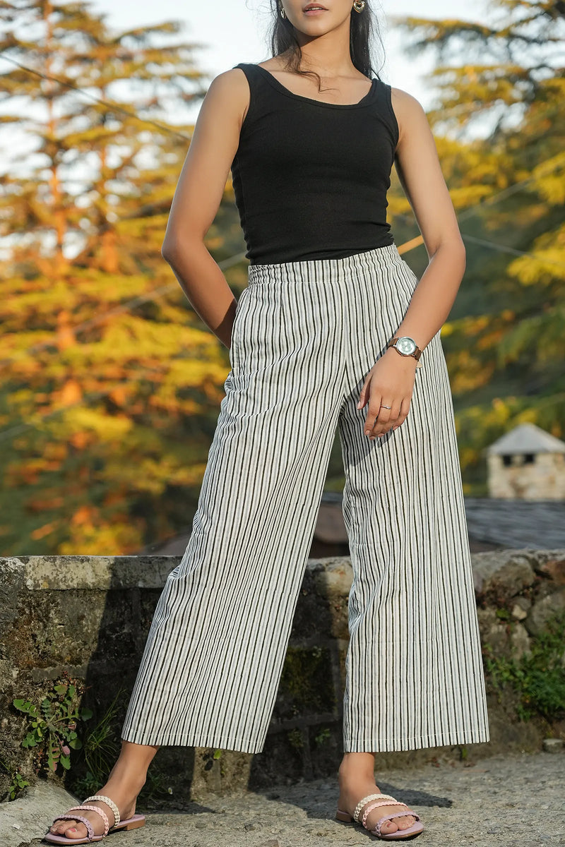 Lightweight summer grey striped culottes with block printing