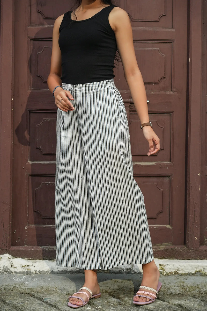 Fariha hand block printed grey striped culottes for women