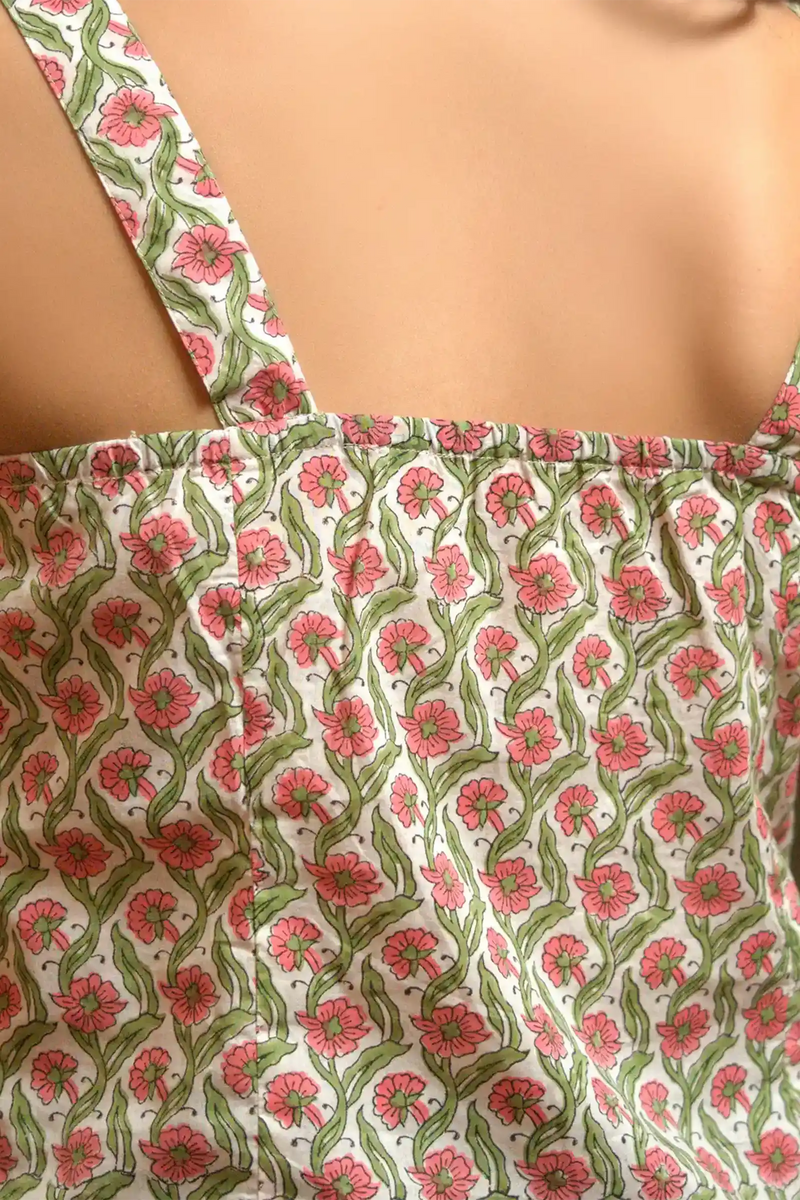 Ethically crafted pink corset top with hand block print