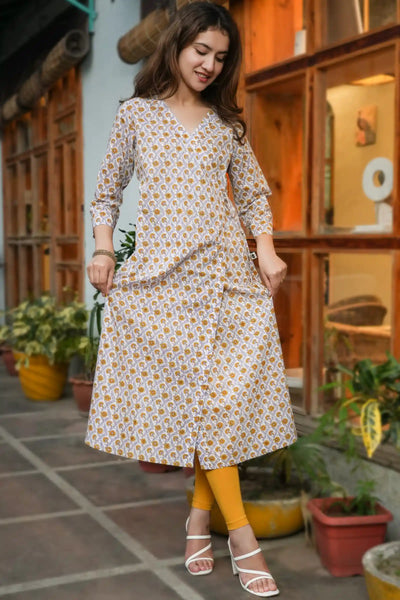 Handmade violet periwinkle kurta in angrakha style for women