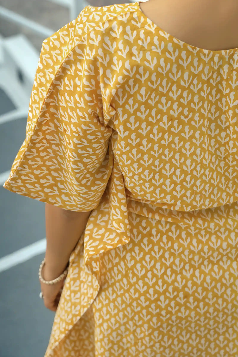 Luna Hand Block Printed Yellow Wrap Kaftan