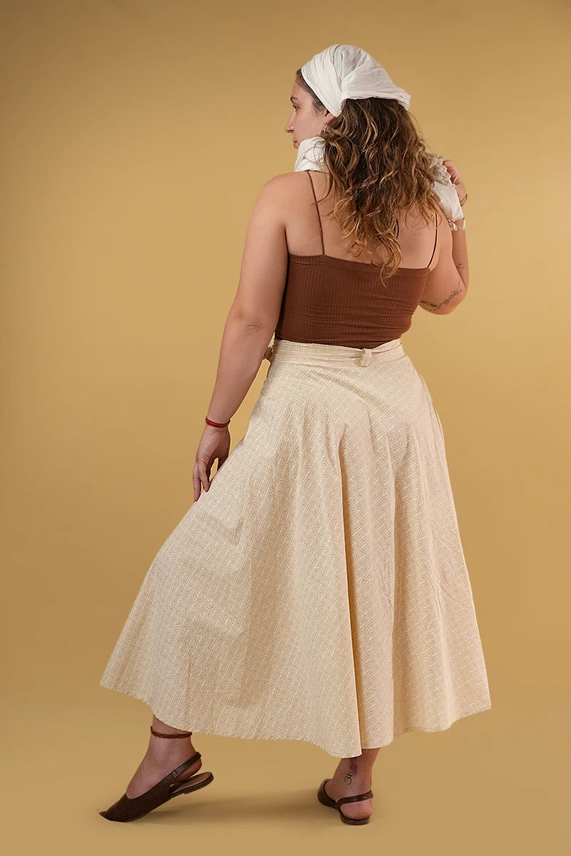 Model wearing Lyla Ivory Wrap Skirt