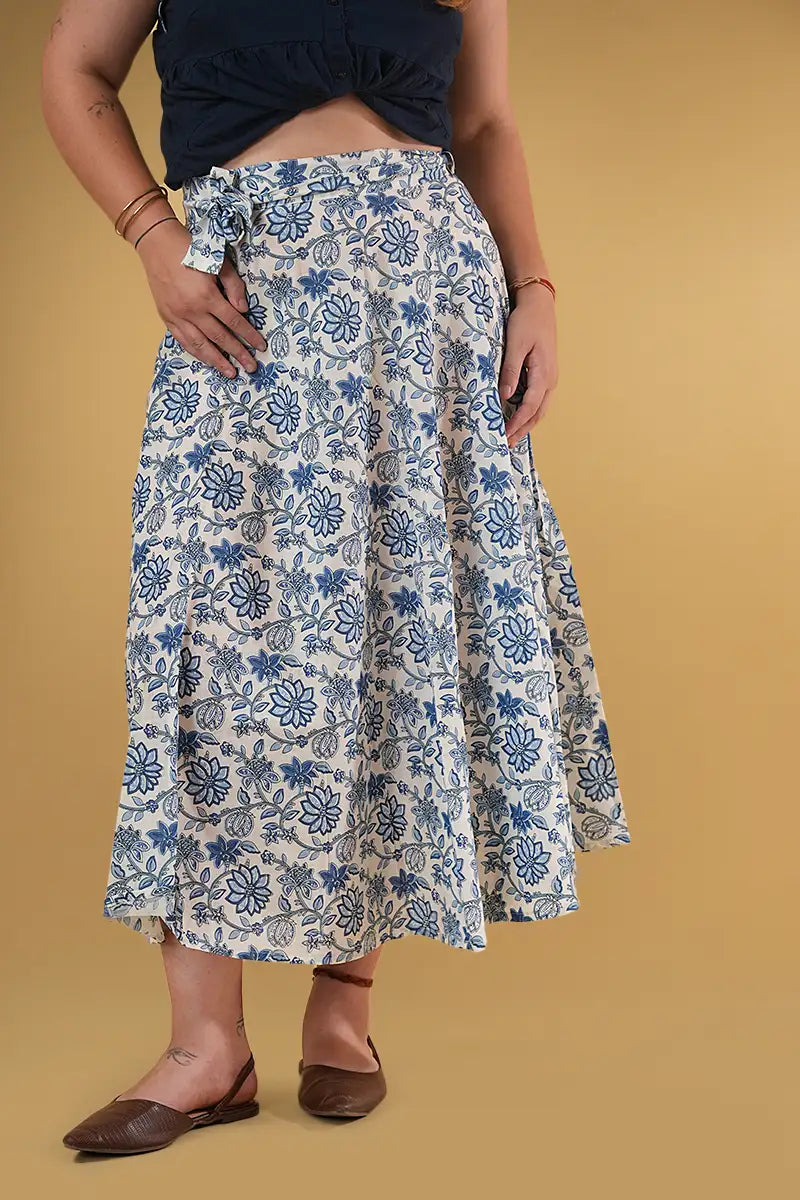Casual chic Lyla Dahlia Blue Wrap Skirt design