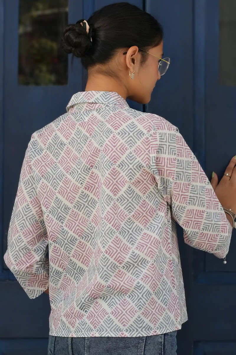 Premium cotton Aditi hand block shirt in grey