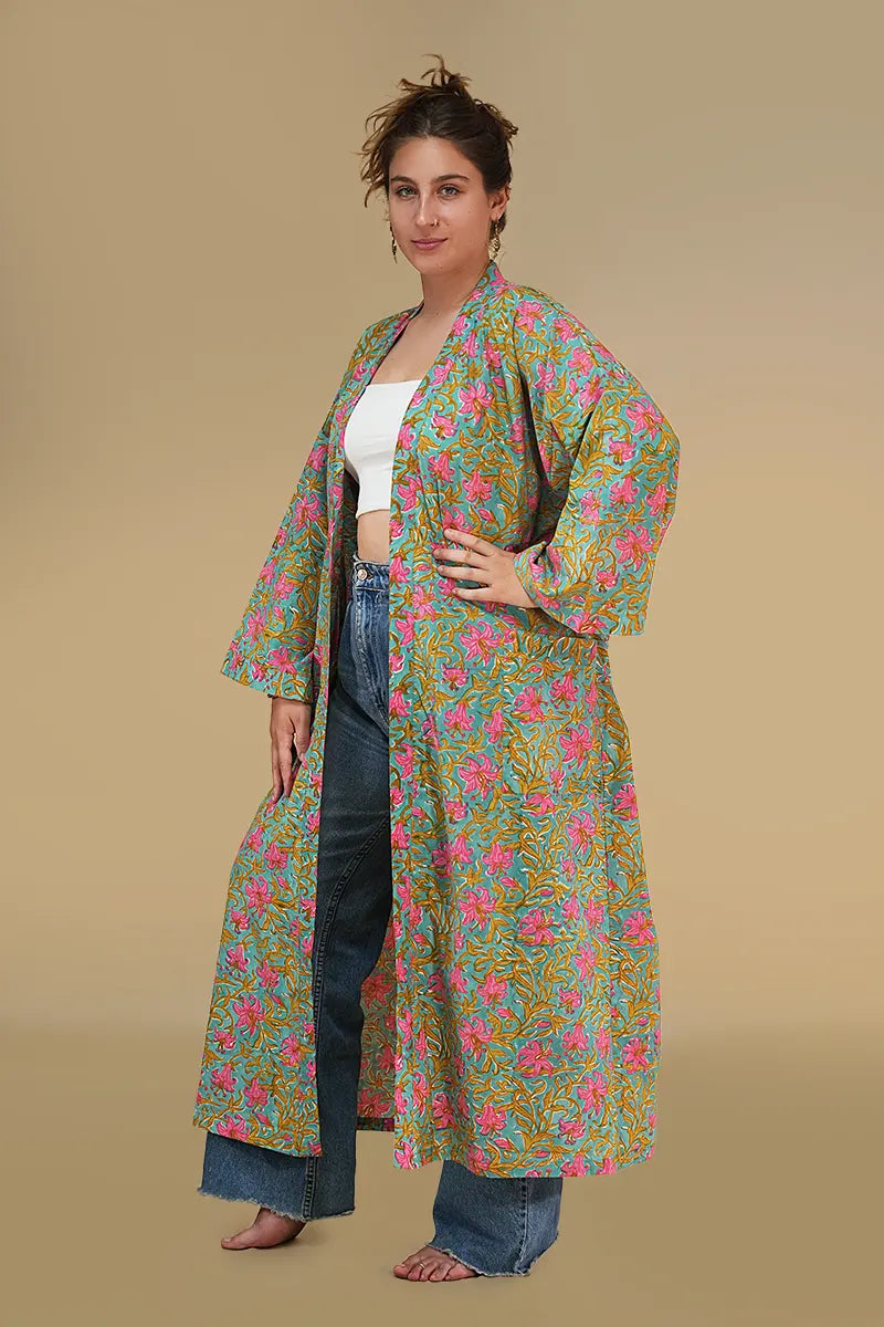 Moye Dahlia Hand Block Printed Kimono