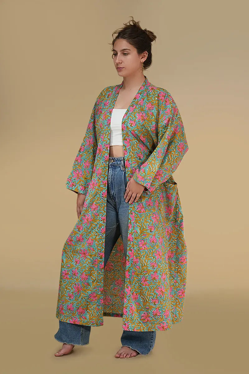 Moye Dahlia Hand Block Printed Kimono