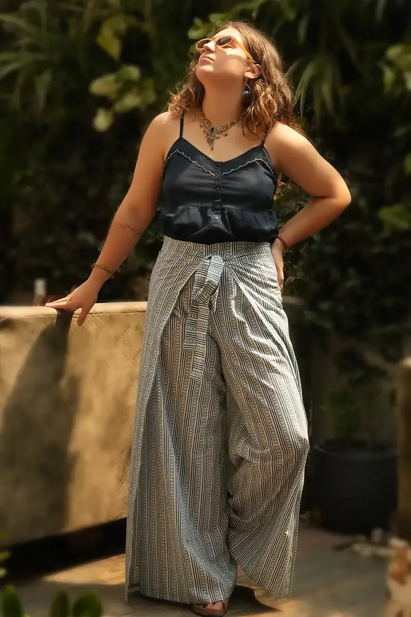 Lyla Blue Wrap Pant with Relaxed Fit and Flowy Design