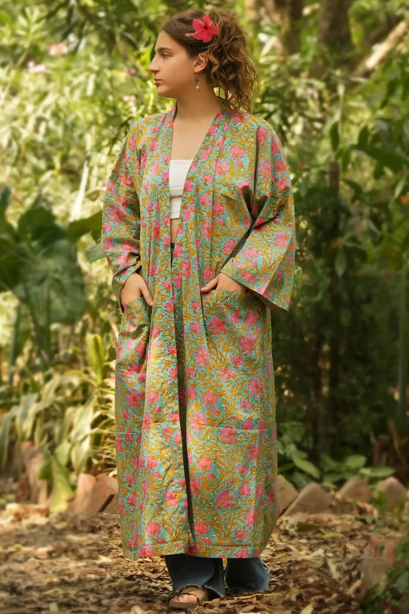 Moye Dahlia Hand Block Printed Kimono