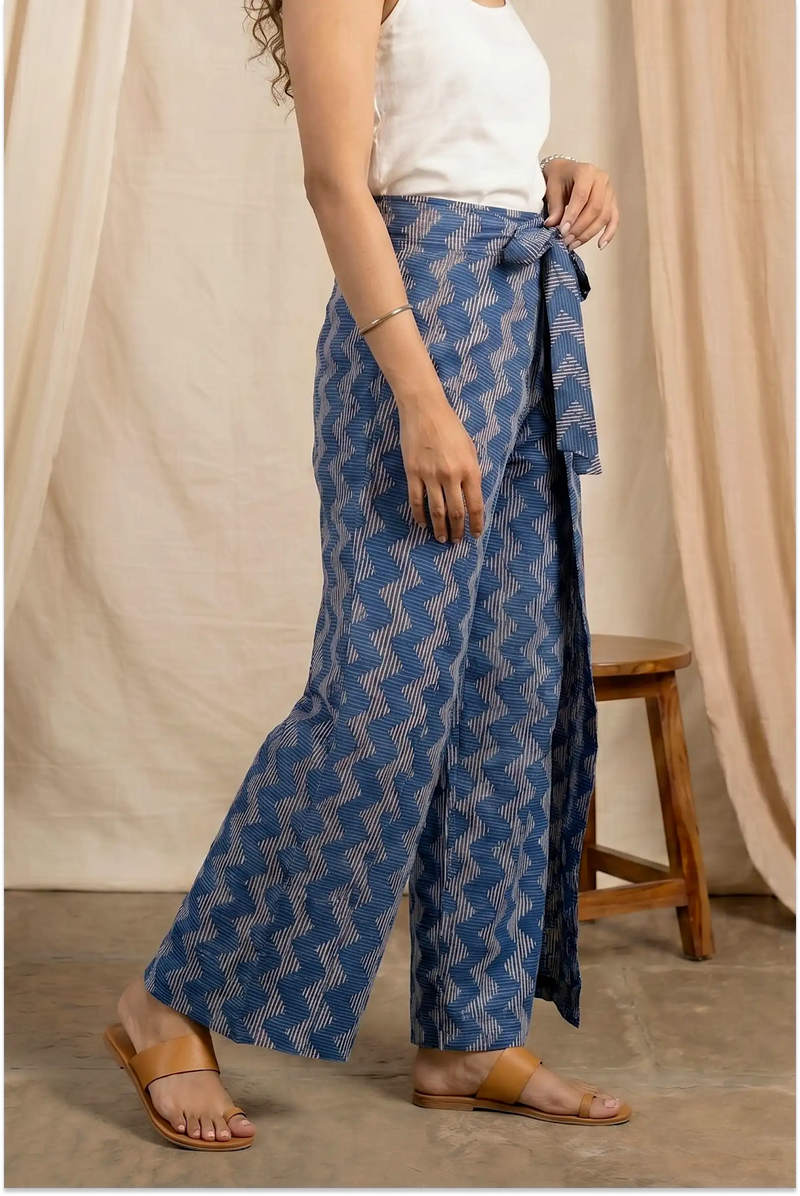 Indigo Dabu Block Printed Wrap Pant