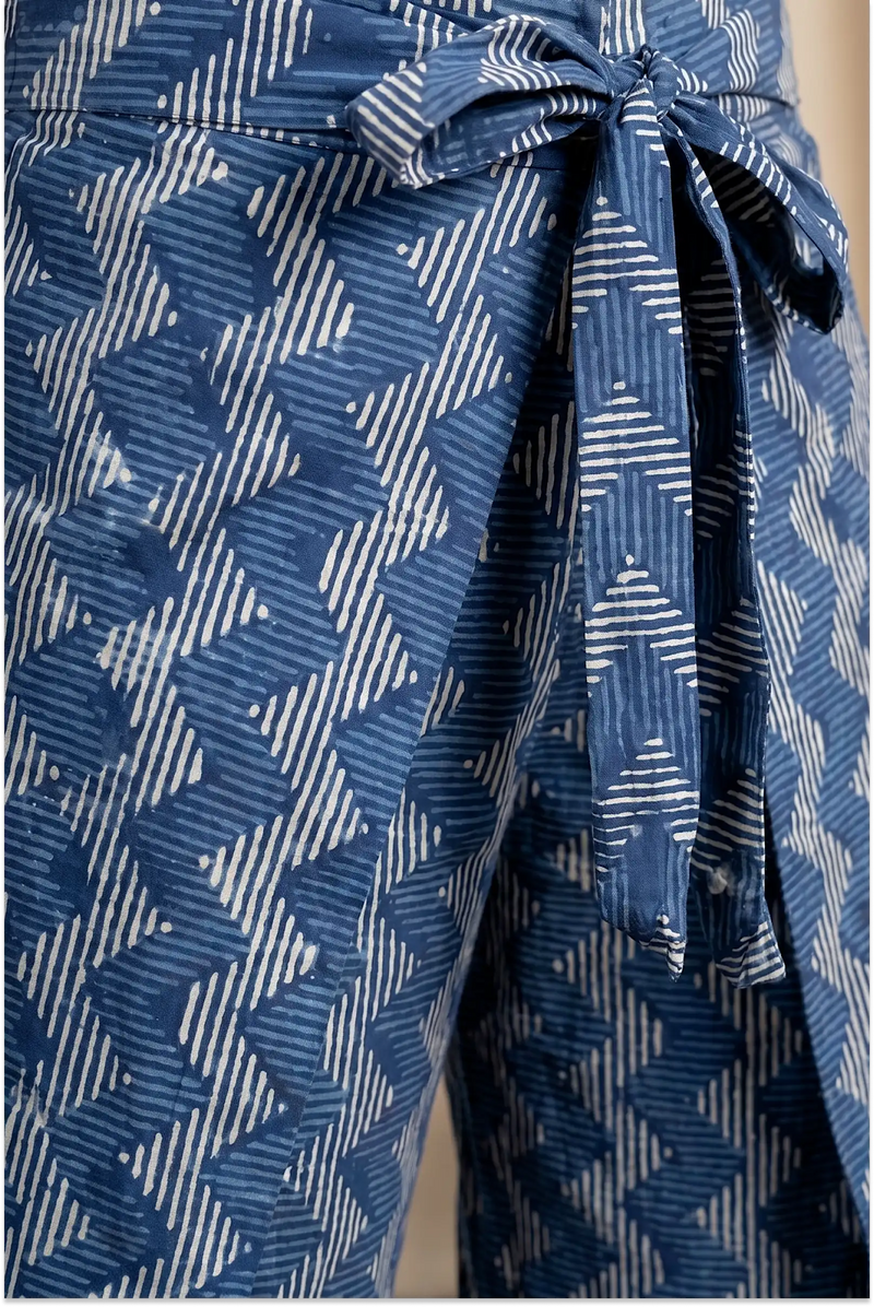 Indigo Dabu Block Printed Wrap Pant