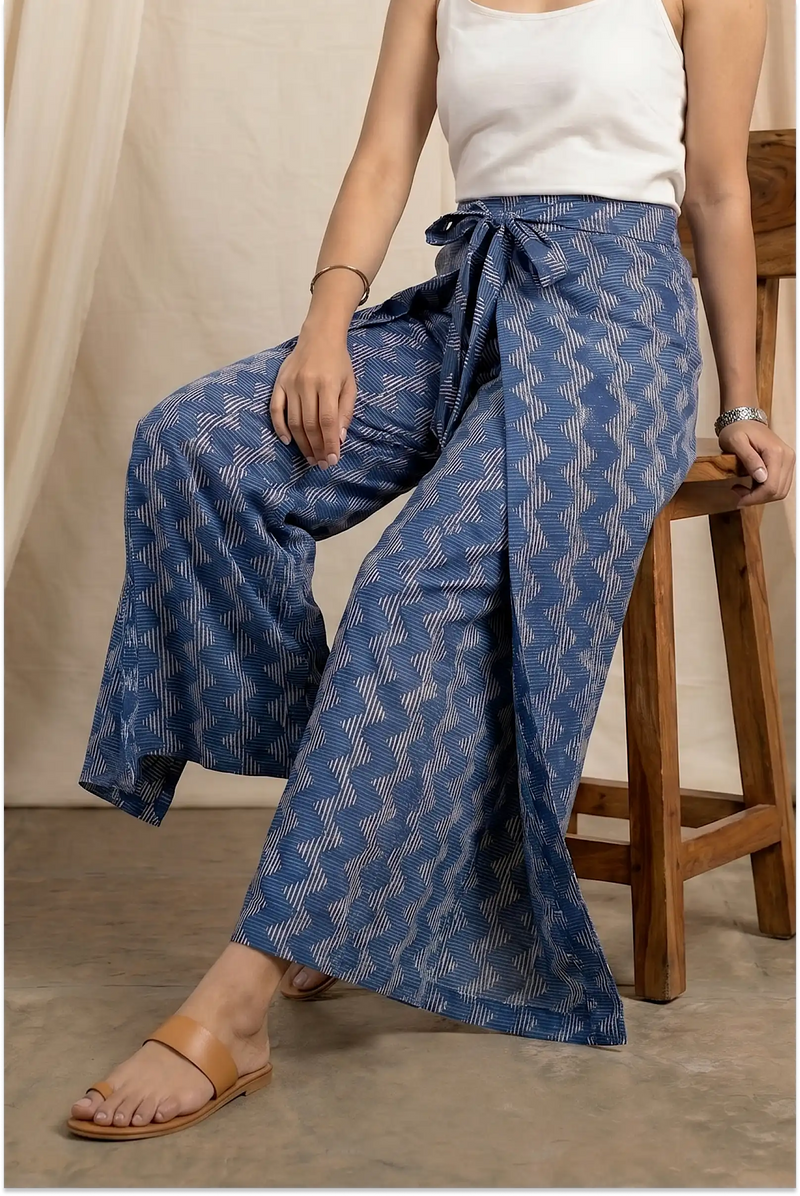 Indigo Dabu Block Printed Wrap Pant