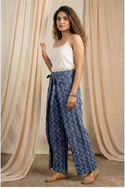 Indigo Dabu Block Printed Wrap Pant