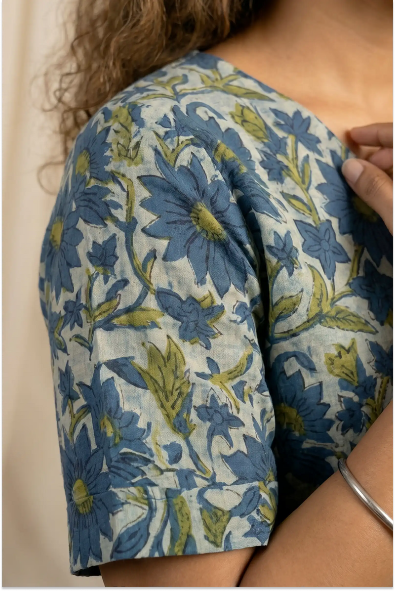 Indigo Meadow Hand Block Printed Half Sleeve Midi Dress