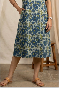 Indigo Meadow Hand Block Printed Half Sleeve Midi Dress