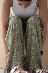 Floral Green Hand Screen Printed Wrap Pant