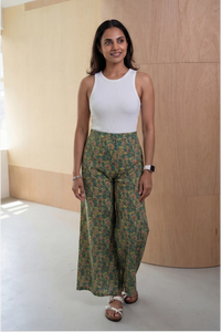 Floral Green Hand Screen Printed Wrap Pant