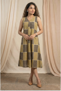 Dabu Hand Block-Printed Sleevless Midi Dress