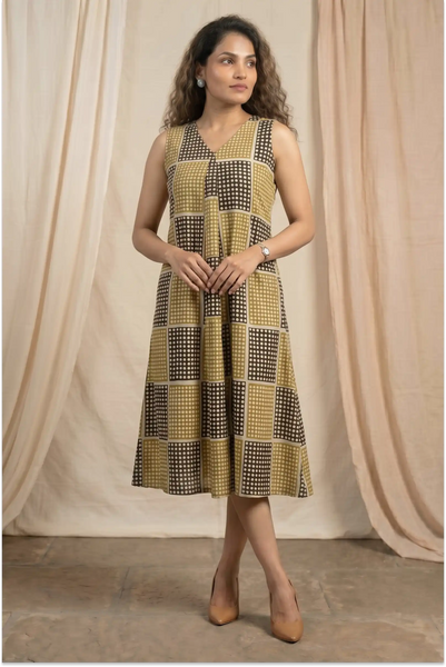 Dabu Hand Block-Printed Sleevless Midi Dress