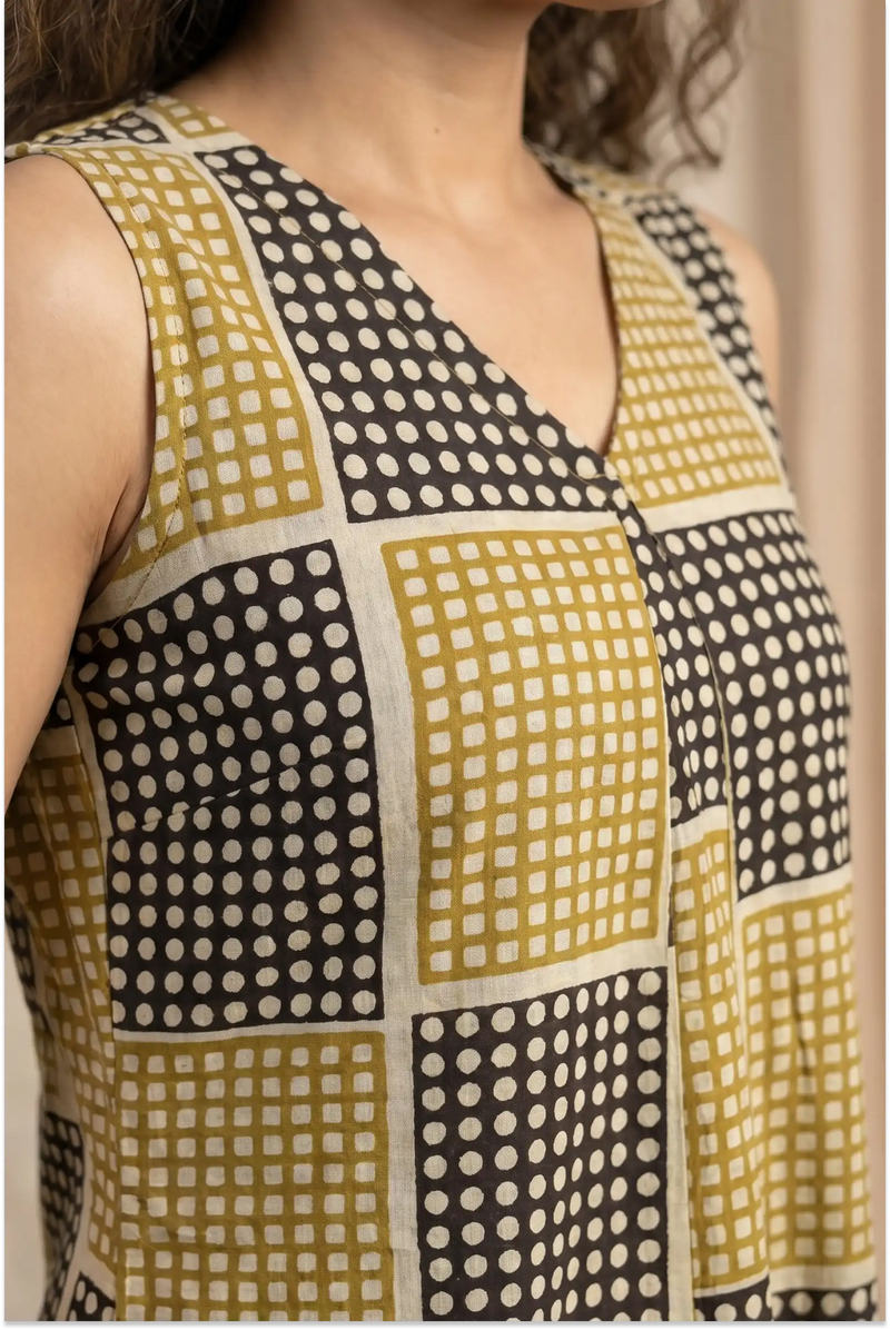Dabu Hand Block-Printed Sleevless Midi Dress