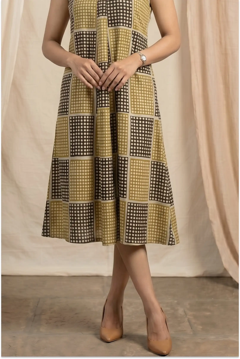 Dabu Hand Block-Printed Sleevless Midi Dress