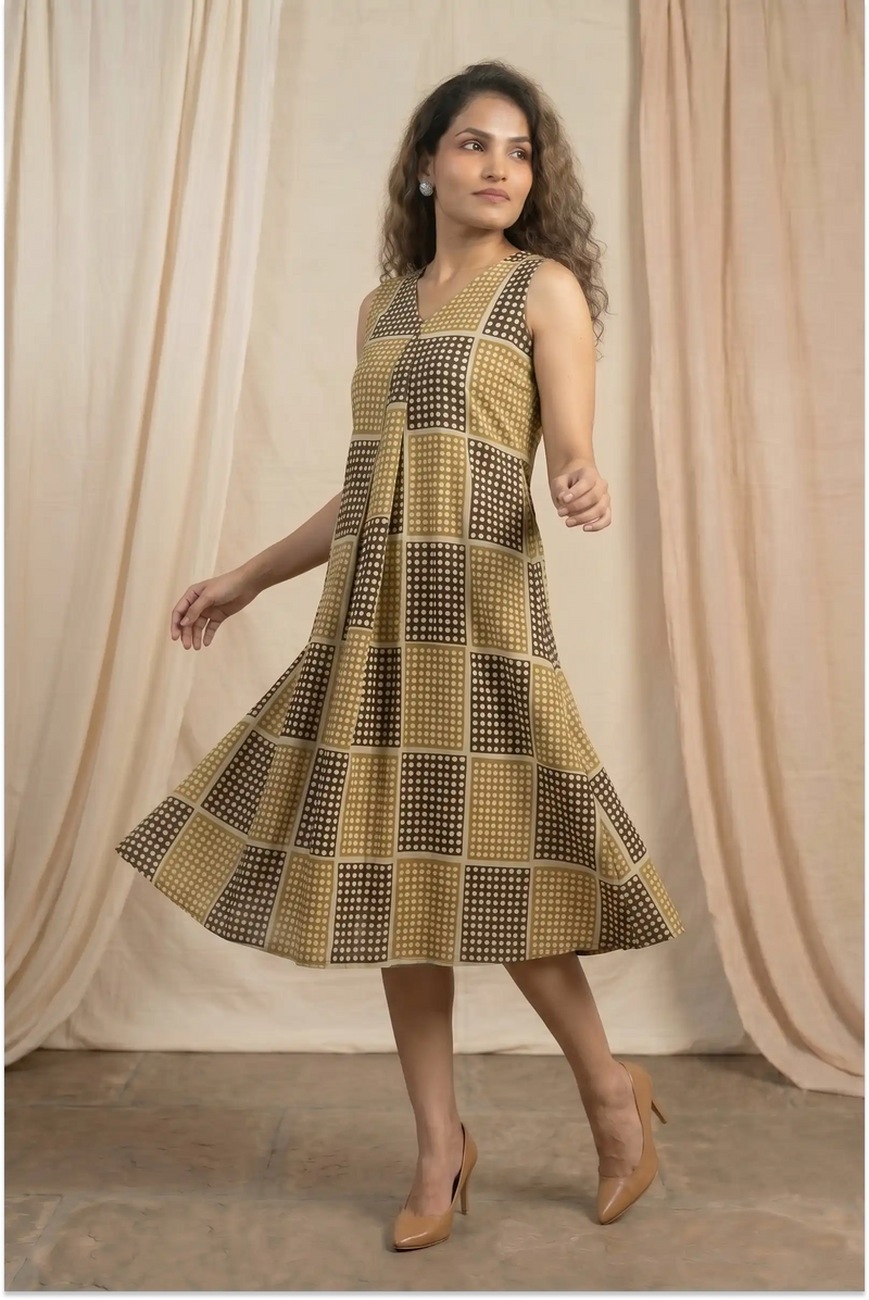 Dabu Hand Block-Printed Sleevless Midi Dress