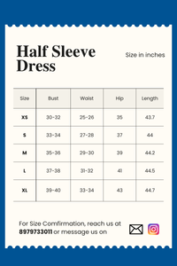 Indigo Red Block Printed Half Sleeve Dress