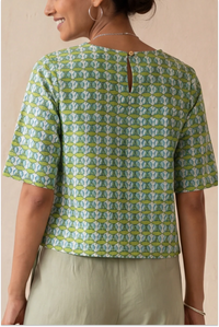 Hand Block Printed Green Half Sleeve Top