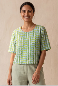 Hand Block Printed Green Half Sleeve Top