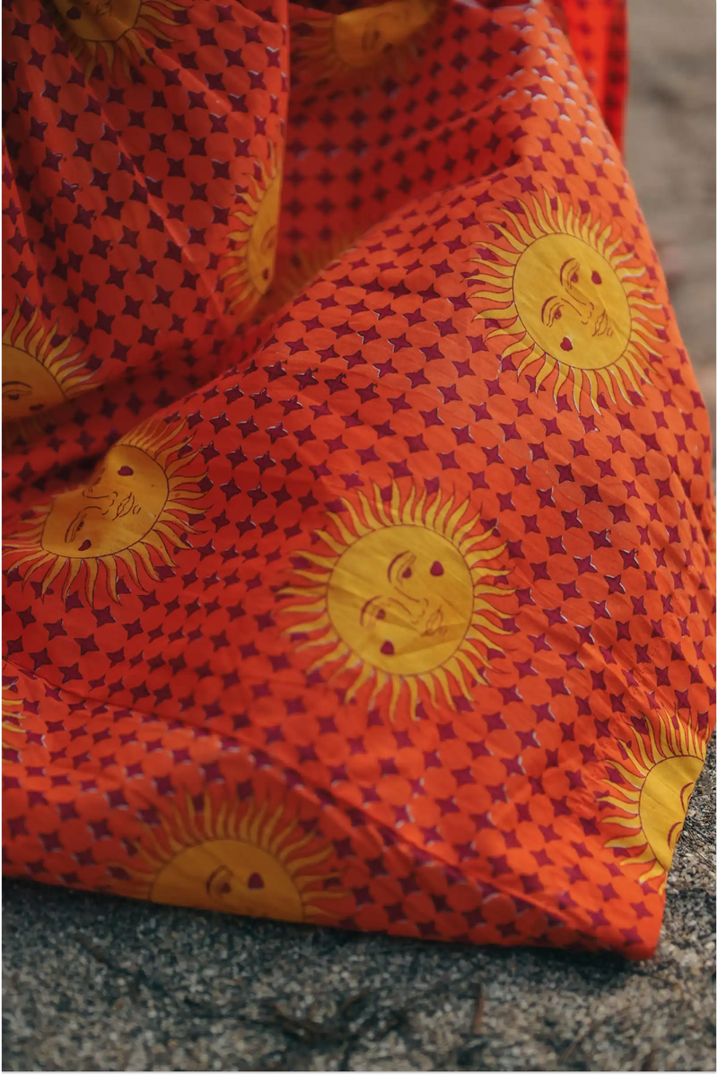 Shaam Hand Block-Printed Orange Half Sleeve Dress
