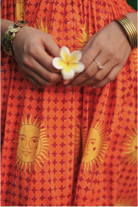Shaam Hand Block-Printed Orange Half Sleeve Dress