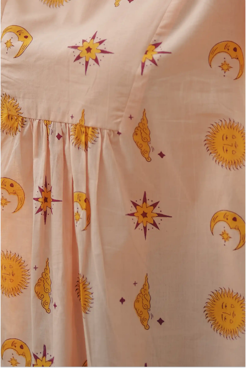 Shaam Half Sleeve Block-Printed Yellow Tunic Top