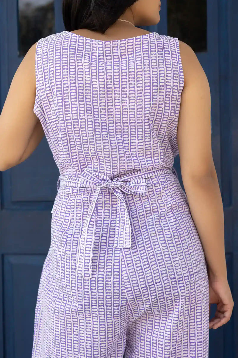 Modern ethnic Zahra hand block printed striped jumpsuit