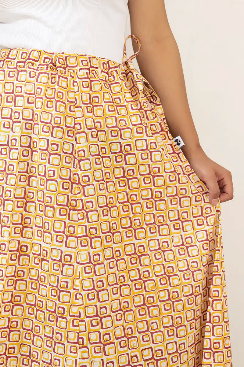 Ethnic maroon geometric Bella hand-block print skirt