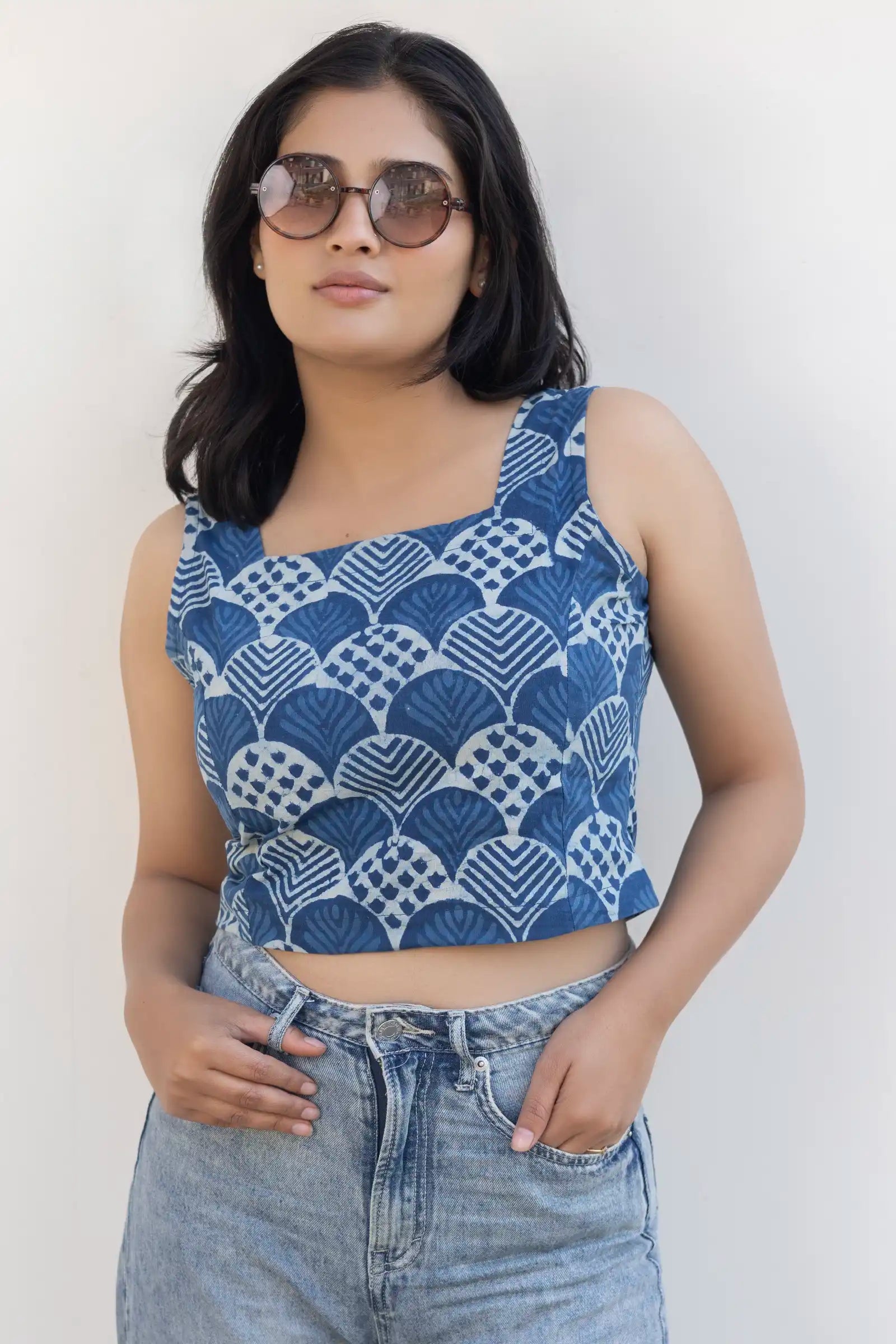 BloqUV Women's Crop Top - UPF 50+ Sun Protection, Moisture Wicking, Long Sleeve With Thumb Holes, Indigo - View #6