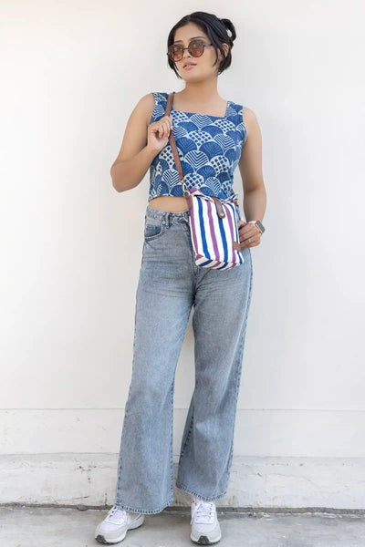 Hand Block Printed Purple/Blue Arya Sling Bag