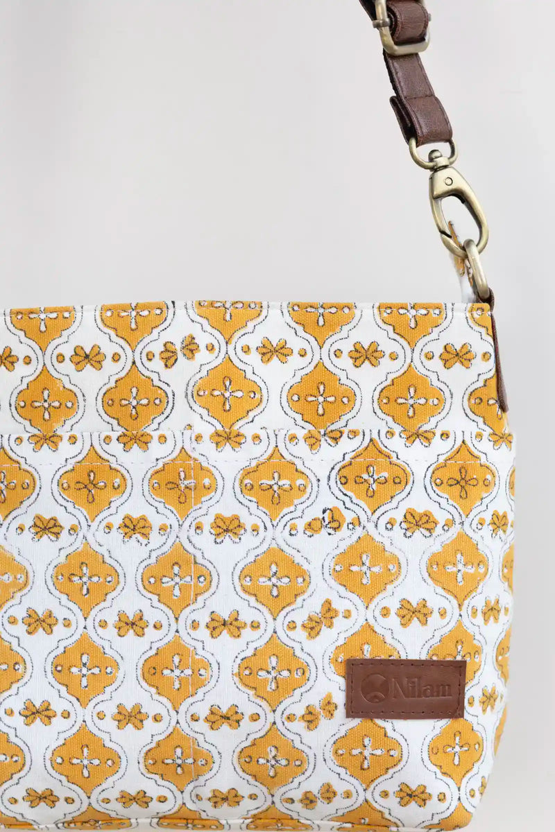 Hand Block Printed Yellow Raahi Messenger Bag