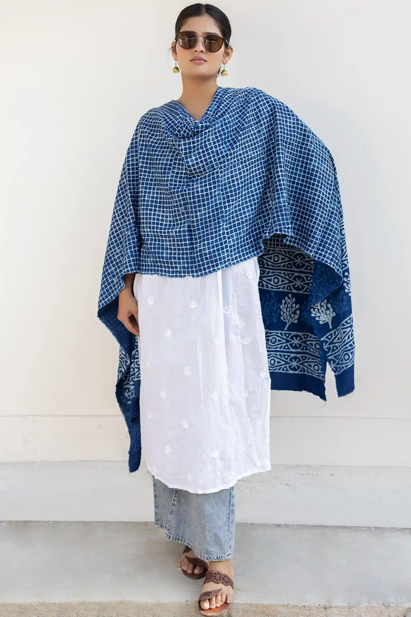 Leher Indigo Modal Satin Dupatta