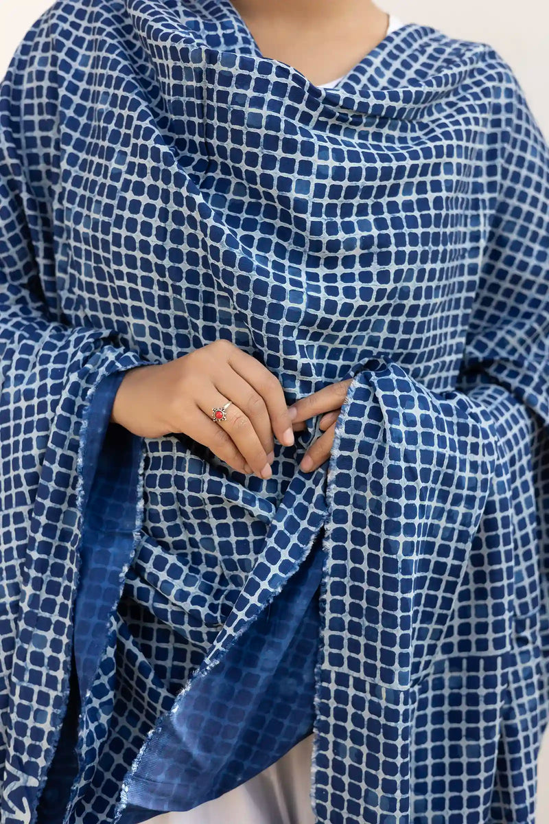 Leher Indigo Modal Satin Dupatta
