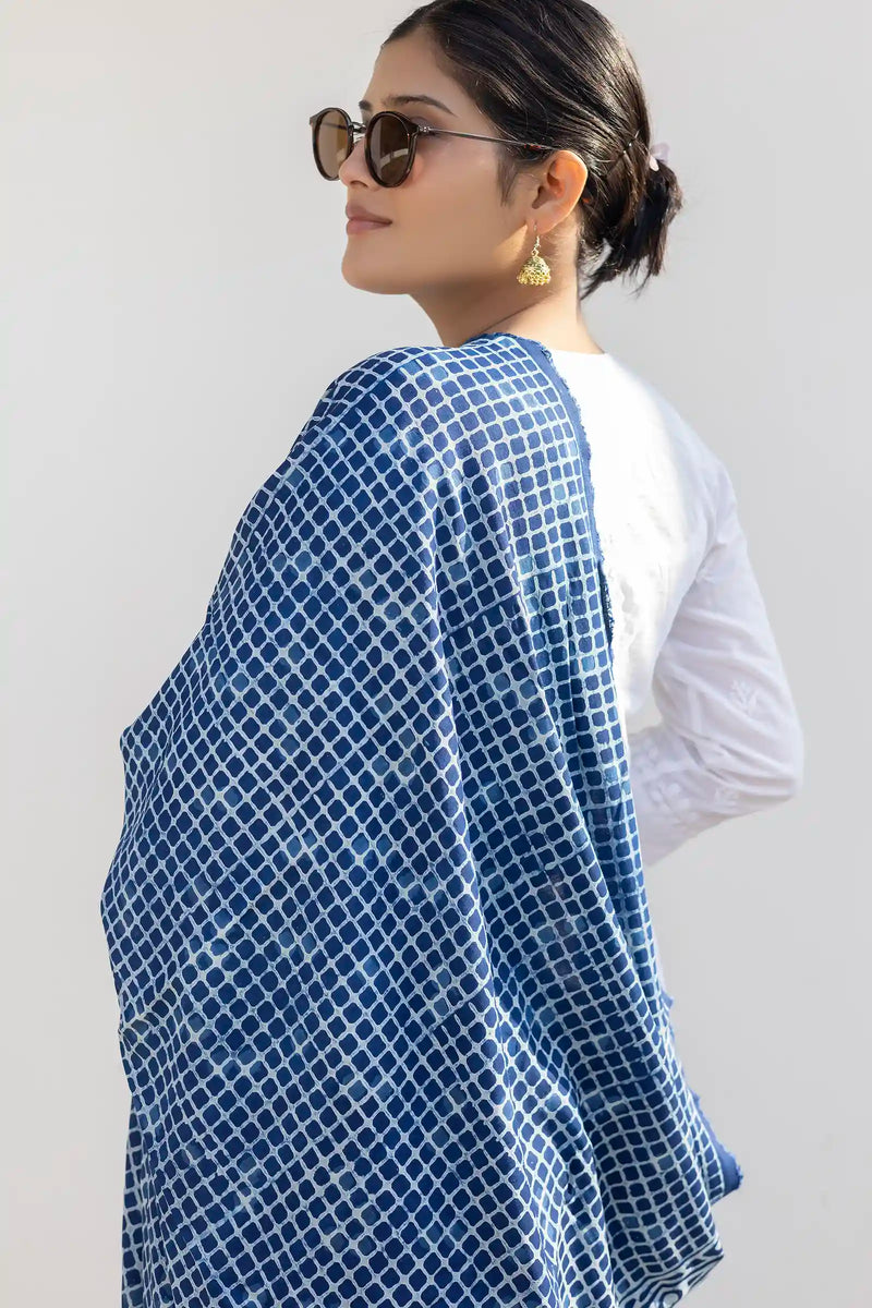 Leher Indigo Modal Satin Dupatta