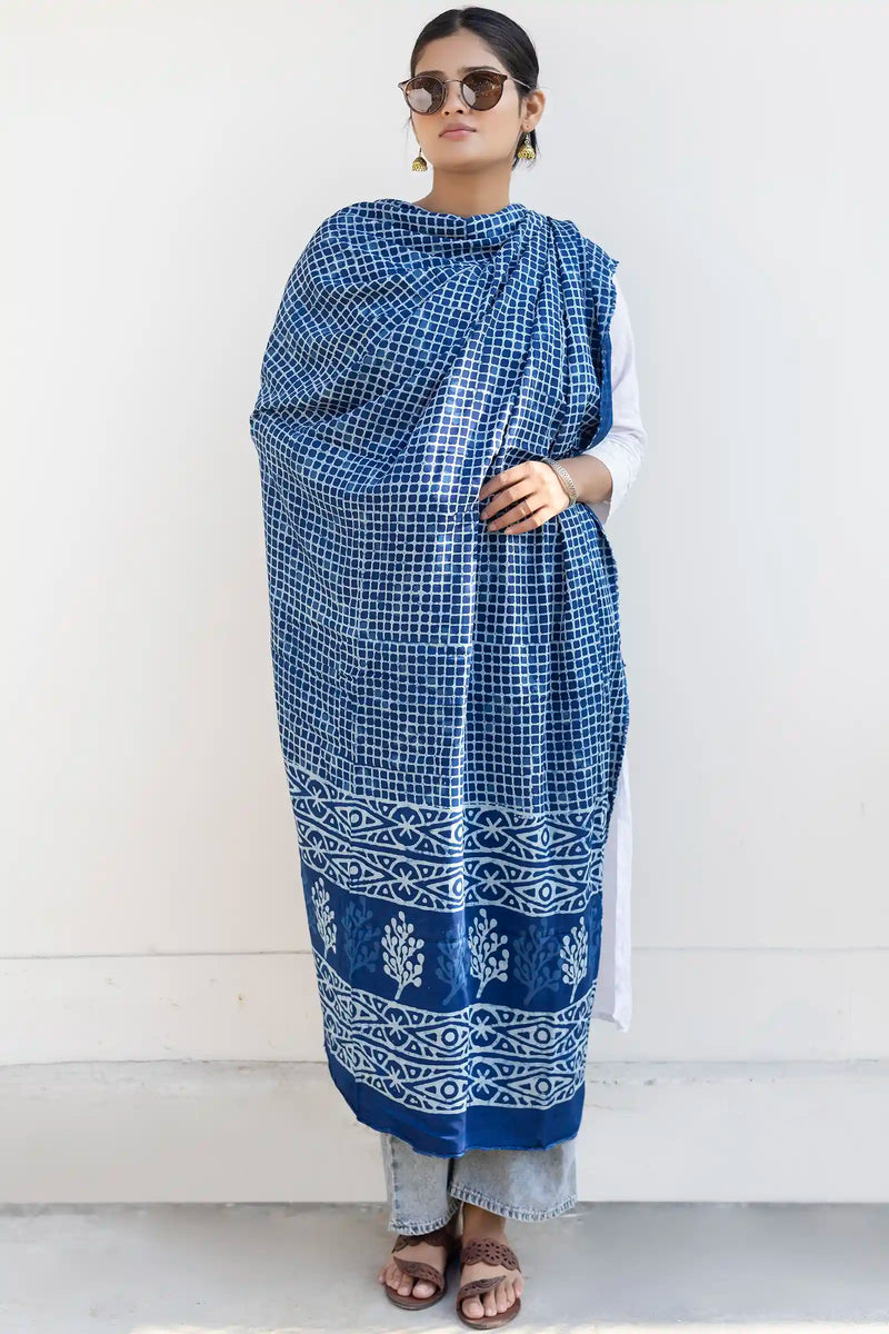 Leher Indigo Modal Satin Dupatta