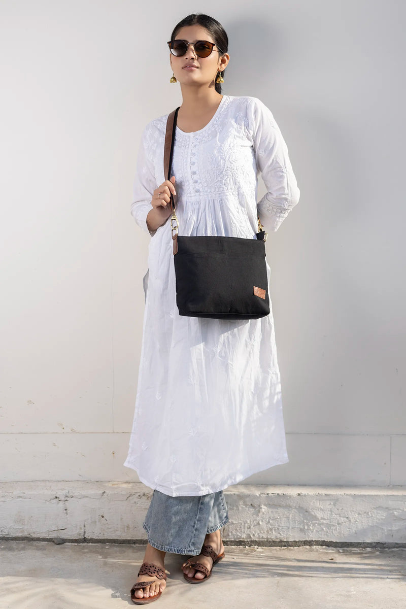 Hand Dyed Charcoal Black Raahi Messenger Bag