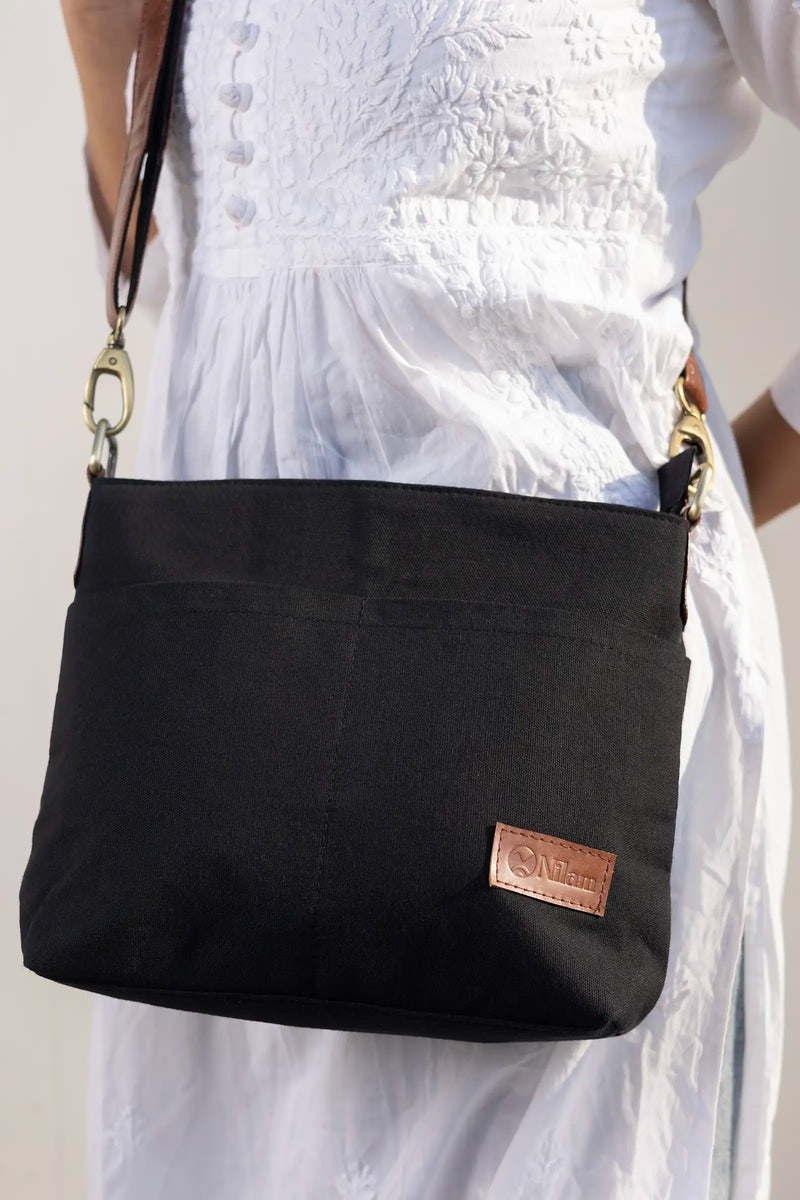 Hand Dyed Charcoal Black Raahi Messenger Bag