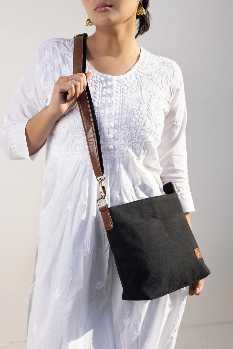 Hand Dyed Charcoal Black Raahi Messenger Bag