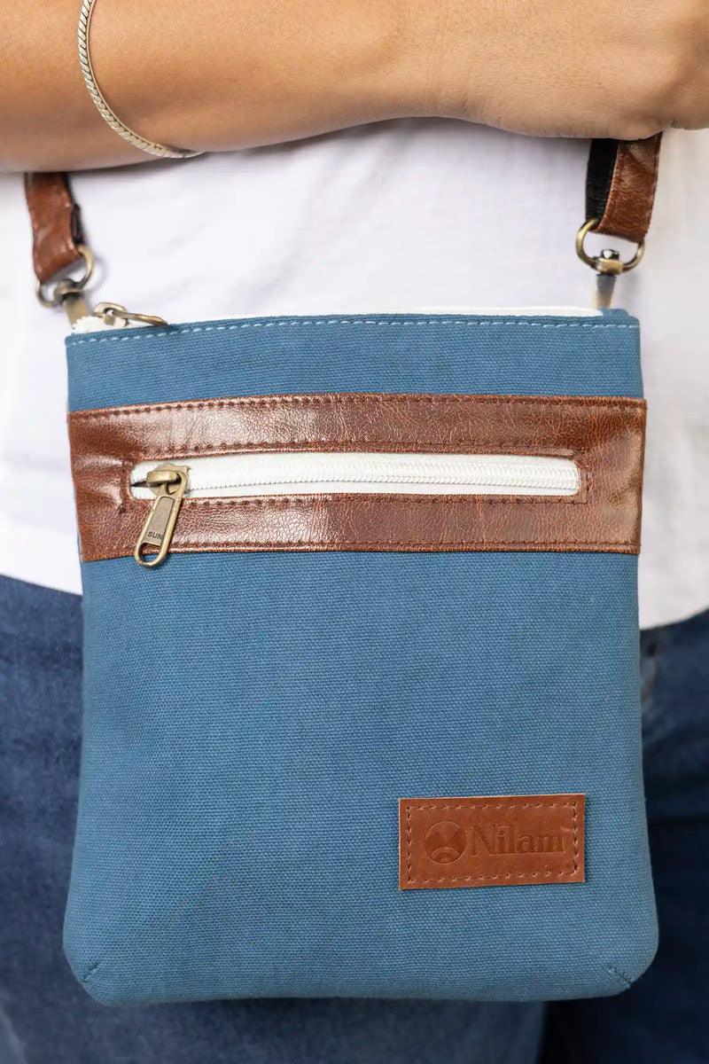 Hand Dyed Saara Blue Sling Bag