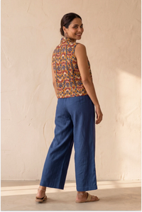 Hand Block Printed Madder Orange  Sleeveless Crop Shirt